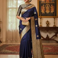 organza saree model in blue